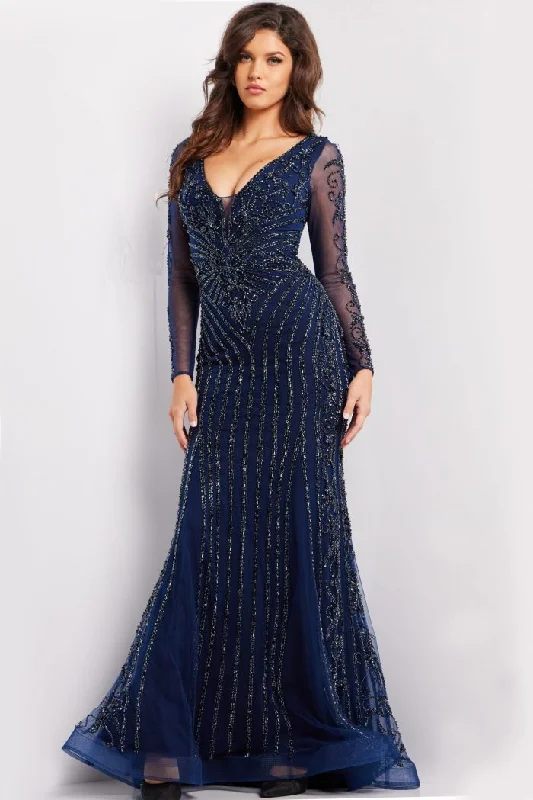 illusion sleeve gown dressesJovani 24236 Long Sleeve Beaded Formal Dress