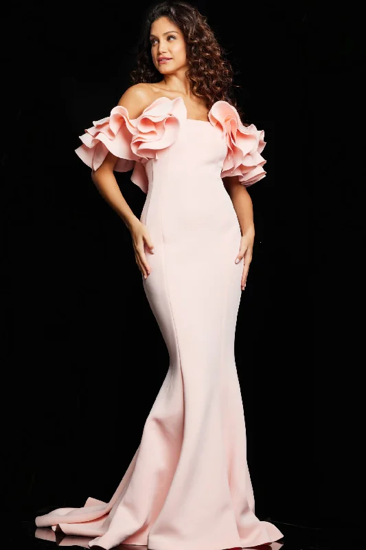 off-the-shoulder gown dressesJovani 24280 Ruffle Sleeve Long Formal Dress