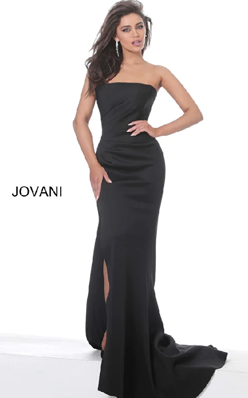 modern gown dressesJovani 94366 Strapless Side Slit Long Formal Dress