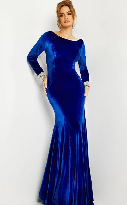 lace gown dressesJovani 09139 Long Sleeve Velvet Formal Dress