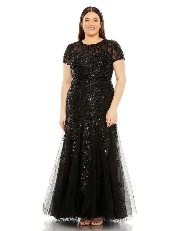 wedding gown dressesMac Duggal 20623 Long Plus Size Short Sleeve Formal Dress