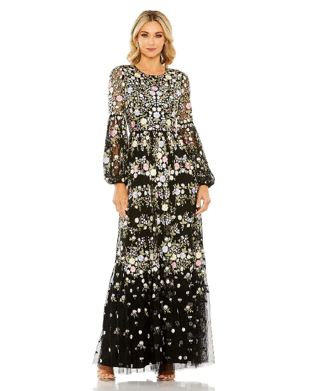 gown dress trendsMac Duggal 35161 Long Sleeve Floral Formal Dress