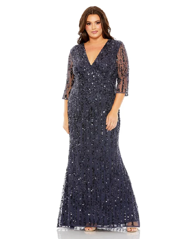 luxurious gown dressesMac Duggal 93871 Long Sequin Plus Size Formal Dress