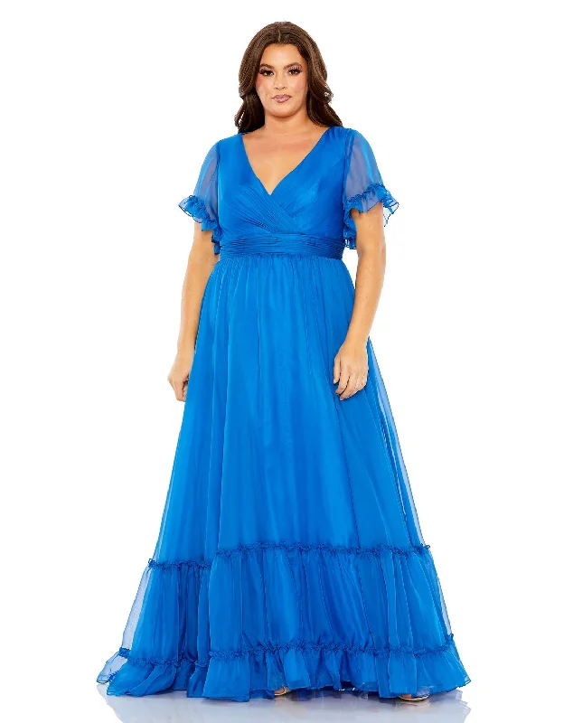 velvet gown dressesMac Duggal 68430 Tiered Long Plus Size Formal Dress