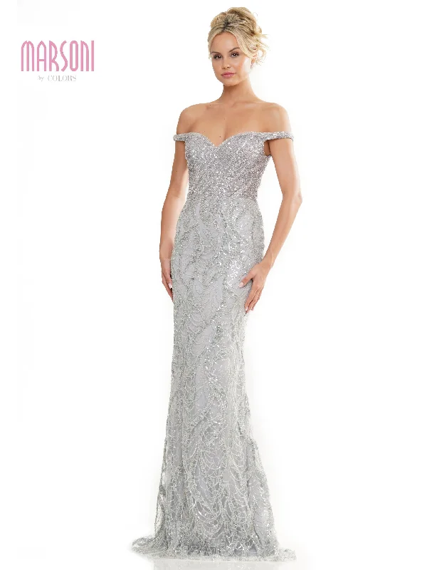 cocktail gown dressesMarsoni MV1257 Long Beaded Off Shoulder Formal Dress