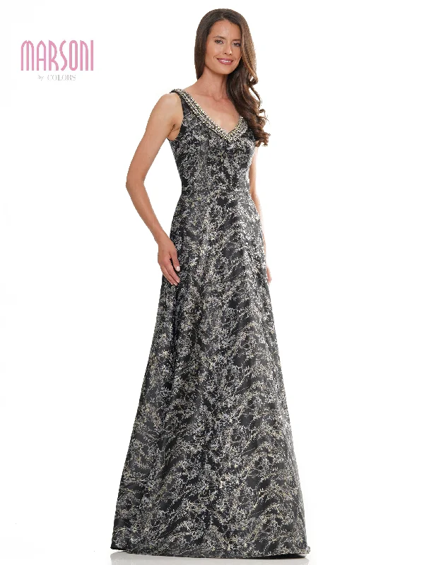 black-tie gown dressesMarsoni MV1267 Long Sleeveless V Neck Jacquard Formal Dress