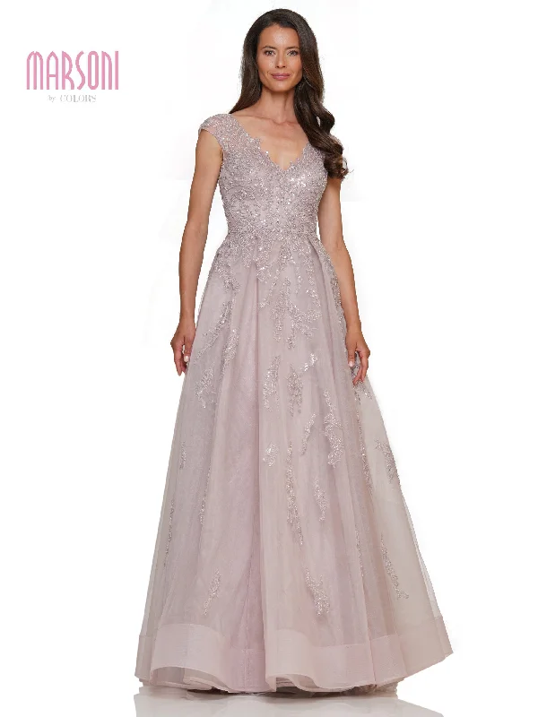 ivory gown dressesMarsoni MV1277 Cap Sleeve A Line Embroidered Tulle Formal Dress