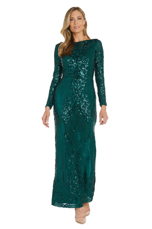 black-tie gown dressesNightway 22269 Long Sleeve Patterned Sequin Formal Dress