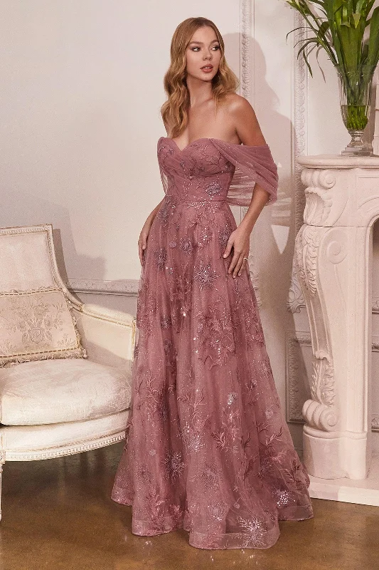 champagne gown dressesCinderella Divine OC008 Off Shoulder Long Formal Dress Dusty Rose