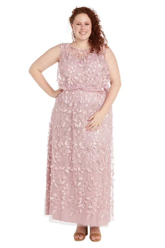 red carpet gown dressesR&M Richards 1113W Sequin Long Plus Size 3D Floral Formal Dress