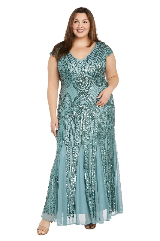 gown dresses with pocketsR&M Richards 1975W Plus Size Long Beaded Formal Dress