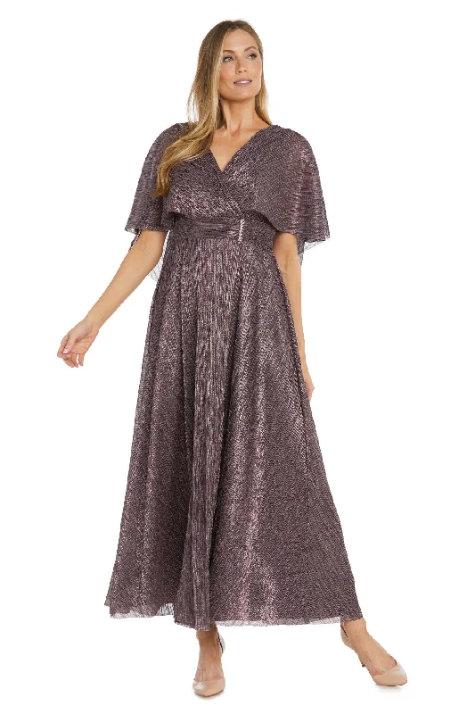 dark gown dressesR&M Richards 3222 Long Metallic Pleated Formal Dress