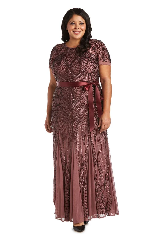 gold gown dressesR&M Richards 7285W Long Plus Size Sequin Formal Dress