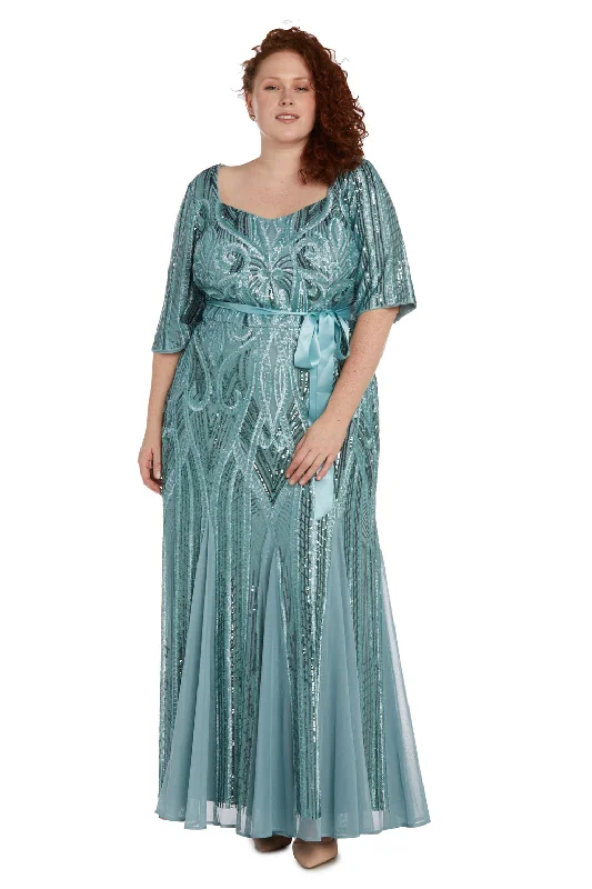 white gown dressesR&M Richards 9225W Plus Size Sequins Long Formal Dress