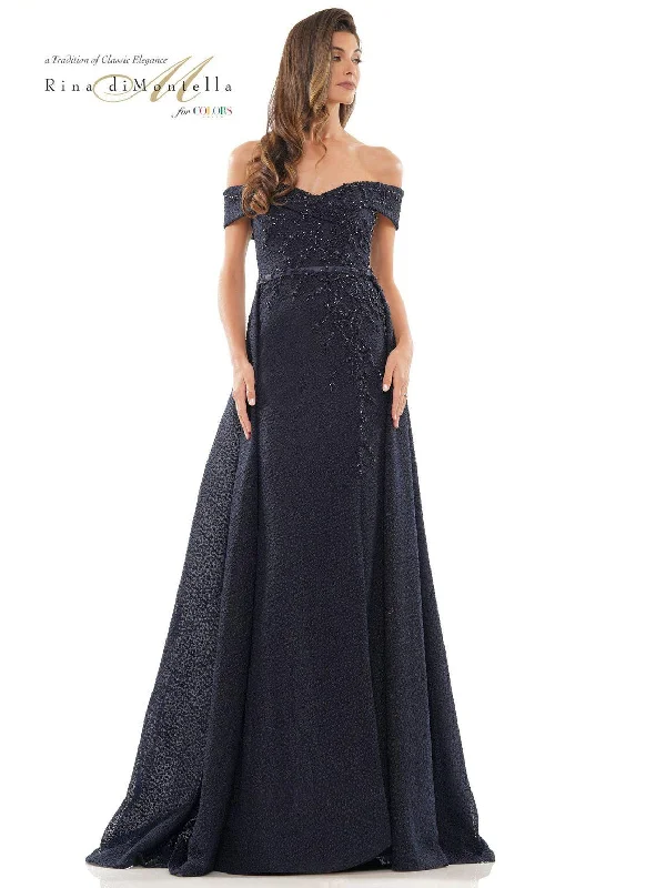 minimalist gown dressesRina di Montella 2804 Long Off Shoulder Formal Dress