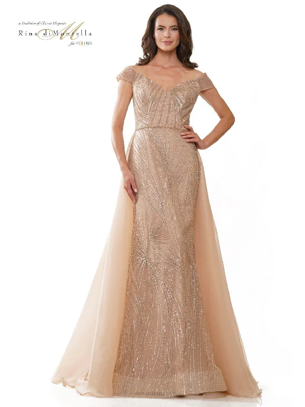 A-line gown dressesRina di Montella RD2905 Long Off Shoulder Formal Dress