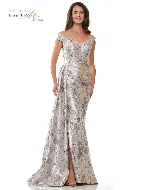 empire waist gown dressesRina di Montella RD2912 Long Off Shoulder Formal Dress