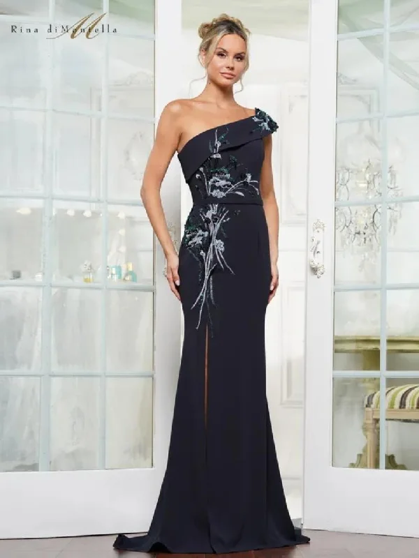 flutter sleeve gown dressesRina di Montella RD3203 Long Plus Size Beaded Slit Formal Dress