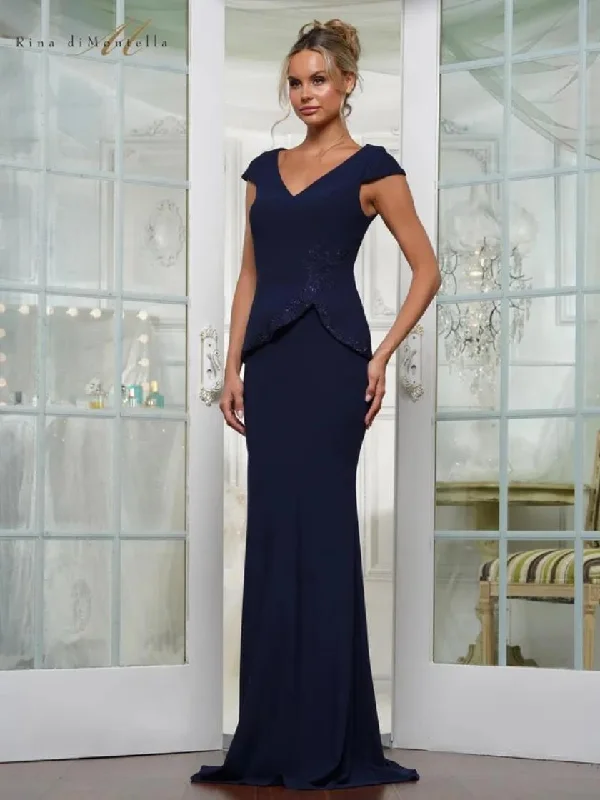 backless gown dressesRina di Montella RD3239 Long Peplum Fitted Formal Dress