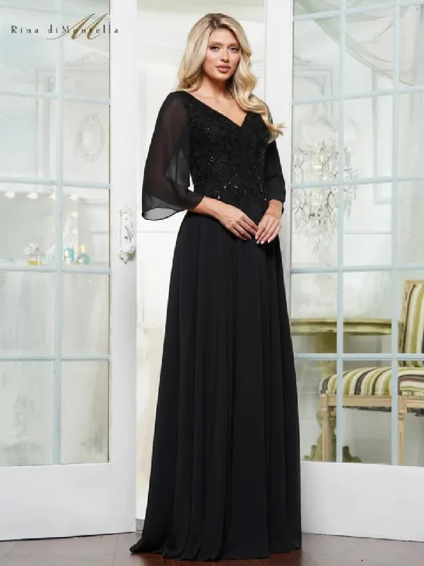 high-slit gown dressesRina di Montella RD3241 Long Beaded Formal Dress