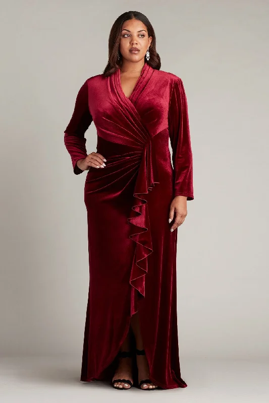 gown dresses with trainsTadashi Shoji BAL23357LQ Plus Size Long Sleeve Velvet Formal Dress