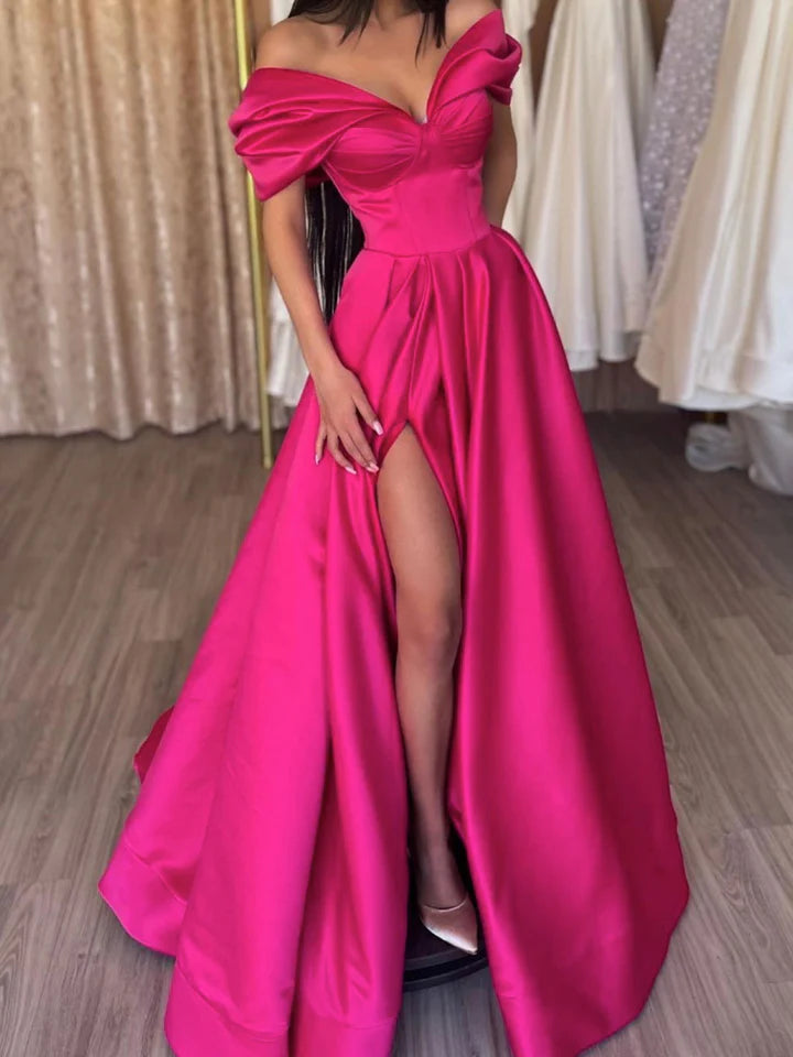 prom dress style guidesA-Line/Princess Off-The-Shoulder Long Prom Dresses With Split Side