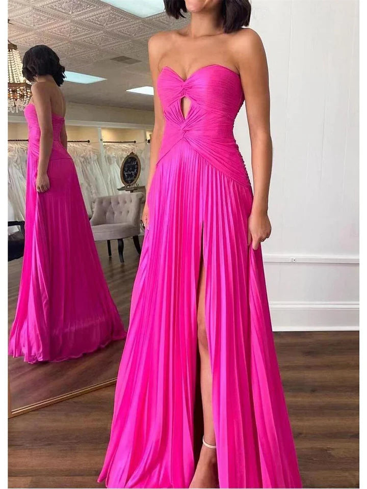 prom dress try-on ideasA-Line/Princess Sleeveless Strapless Prom Dresses With Pleats Ruched