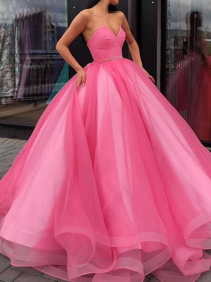 glamorous prom dressesBall Gown V-Neck Floor-Length Long Prom Dresses With Belt