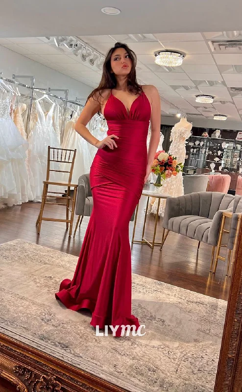 prom dress color trendsLP1153 - Sexy V Neck Satin Draped Mermaid Long Formal Prom Dress