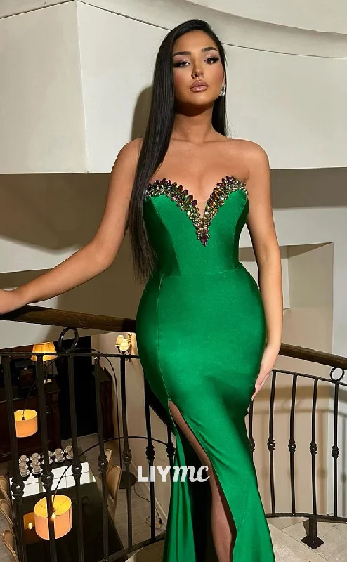 vintage prom dressesLP1221 - Sexy Green V-Neck Mermaid Beaded Formal Prom Dress