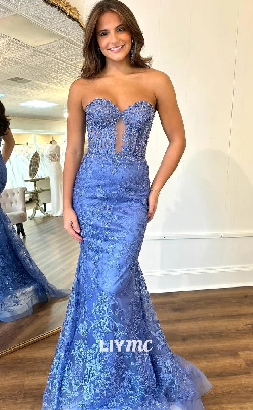 prom dress alterationsLP2065 - Semi-Sweetheart Sleeveless Cut Outs Appliques Mermaid Prom Dress