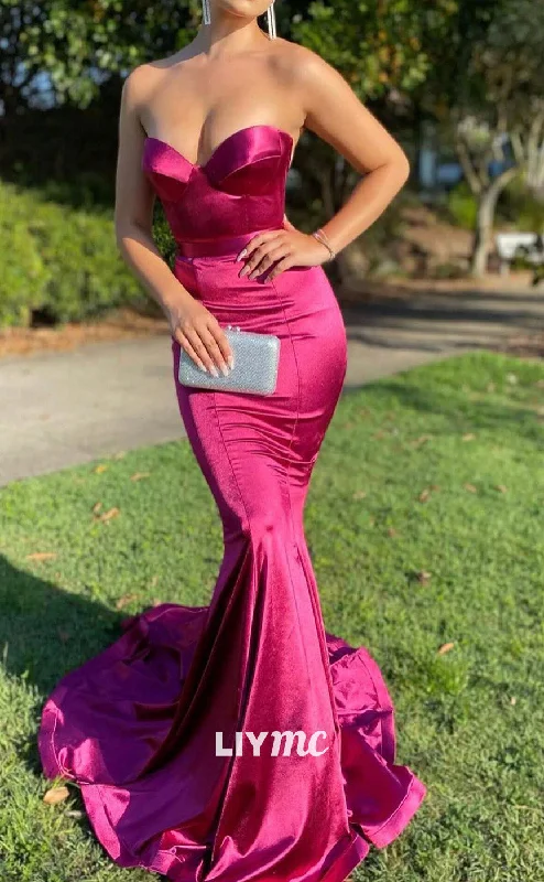 prom dresses for curve-hugging figuresLP2073 - Semi-Sweetheart Sleeveless Open Back Fitted Mermaid Prom Dress