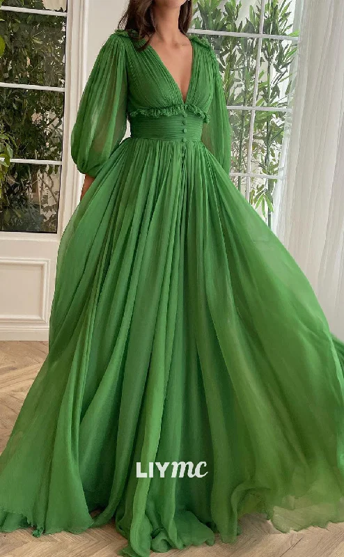 prom dress inspiration galleriesLP2099 - V-Neck Sleeves Tulle Empire Waist A-Line Prom Dress