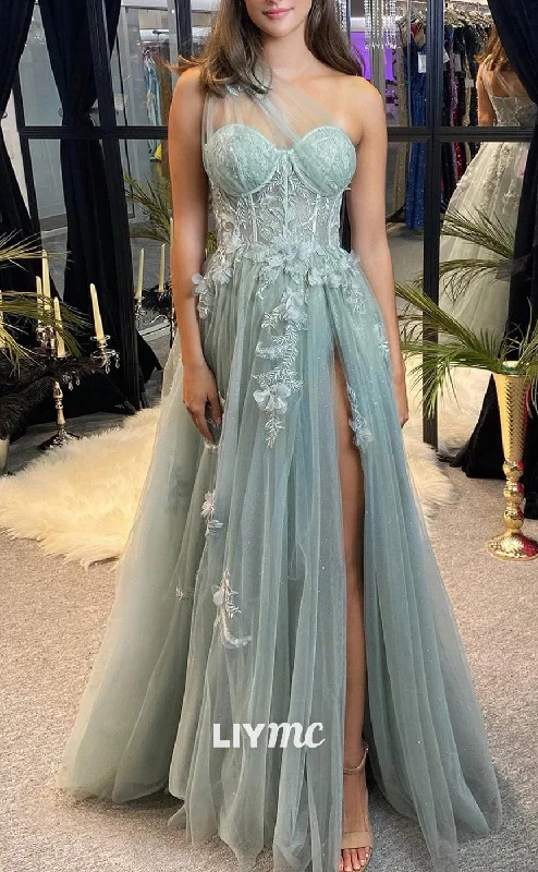 plus-size prom dressesLP2156 - Sweetheart Sleeveless Appliques Floral A-Line Tulle Side Slit Prom Dress