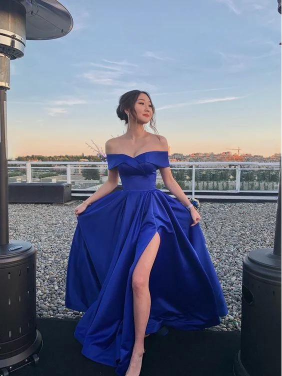 floral prom dressesOff the shoulder royal blue prom dress        S692