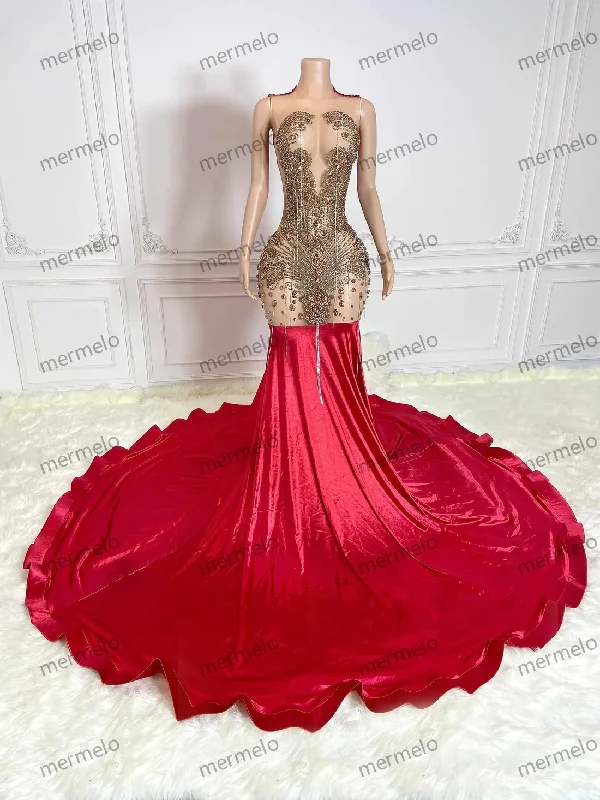 sleeveless prom dressesRed Luxury African American Prom Dresses For Black Girls