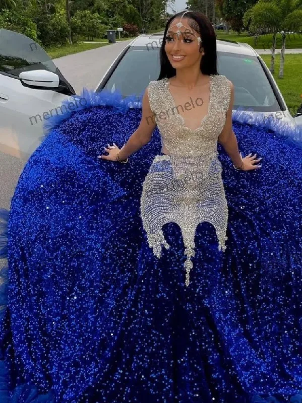 prom dress preservationRoyal Blue Prom Dress Long Celebrity Shiny Crystal For Black Women Ruffles Beads