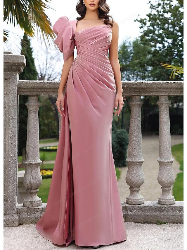 ball gown prom dressesSheath/Column One-Shoulder Floor-Length Prom Dresses