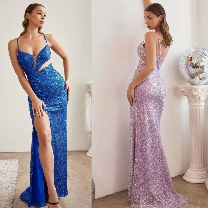 two-piece prom dressesSheath/Column Spaghetti Straps Sleeveless Floor-Length Long Prom Dresses