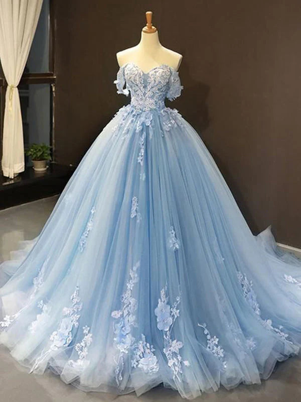 ball gown prom dressesWomen's Ball Gown Tulle Lace Sweetheart Sweep/Brush Train Long Prom Dresses